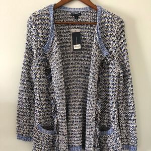 Tommy Hilfiger Fringed Open Front Sweater Jacket Size M
